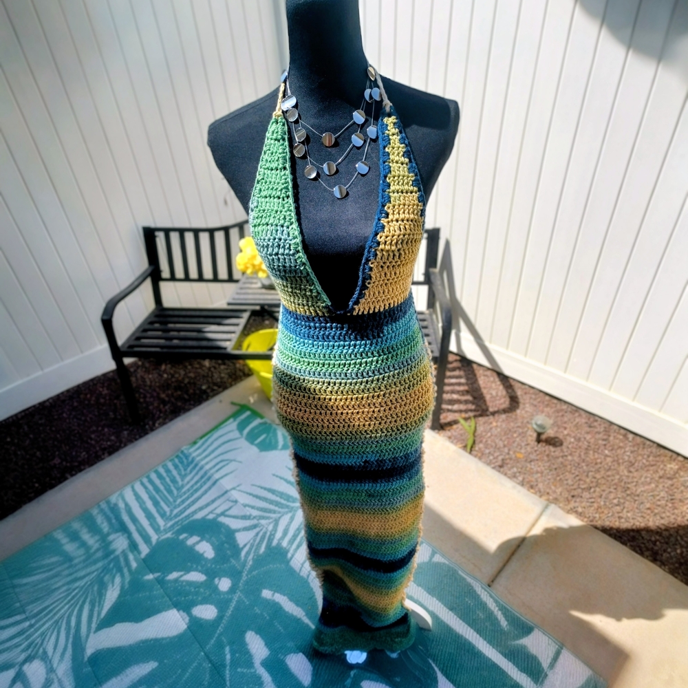 Multicolor Backless Crochet Dress